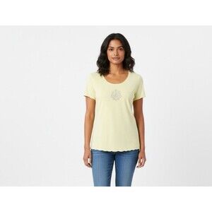T-shirt Women’s Green Tea Size L Yellow Short Sleeve silver details casual